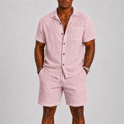 Set da uomo di pantaloncini in misto lino | Completo estivo a due pezzi