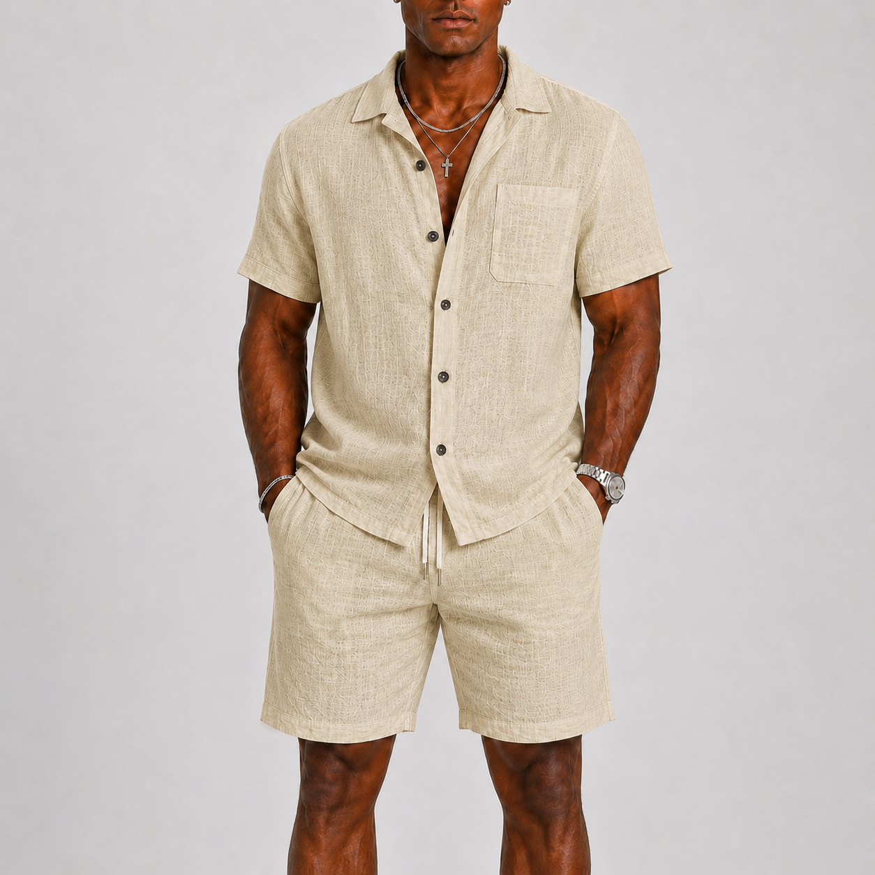 Set da uomo di pantaloncini in misto lino | Completo estivo a due pezzi