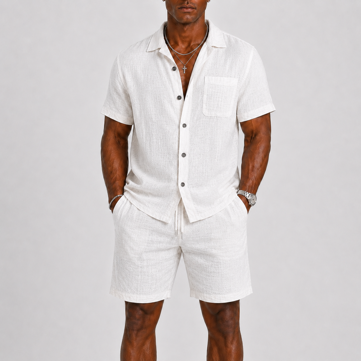 Set da uomo di pantaloncini in misto lino | Completo estivo a due pezzi