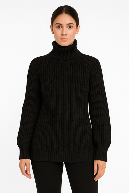 Pulover damă din tricot cu guler înalt | Amestec de lână