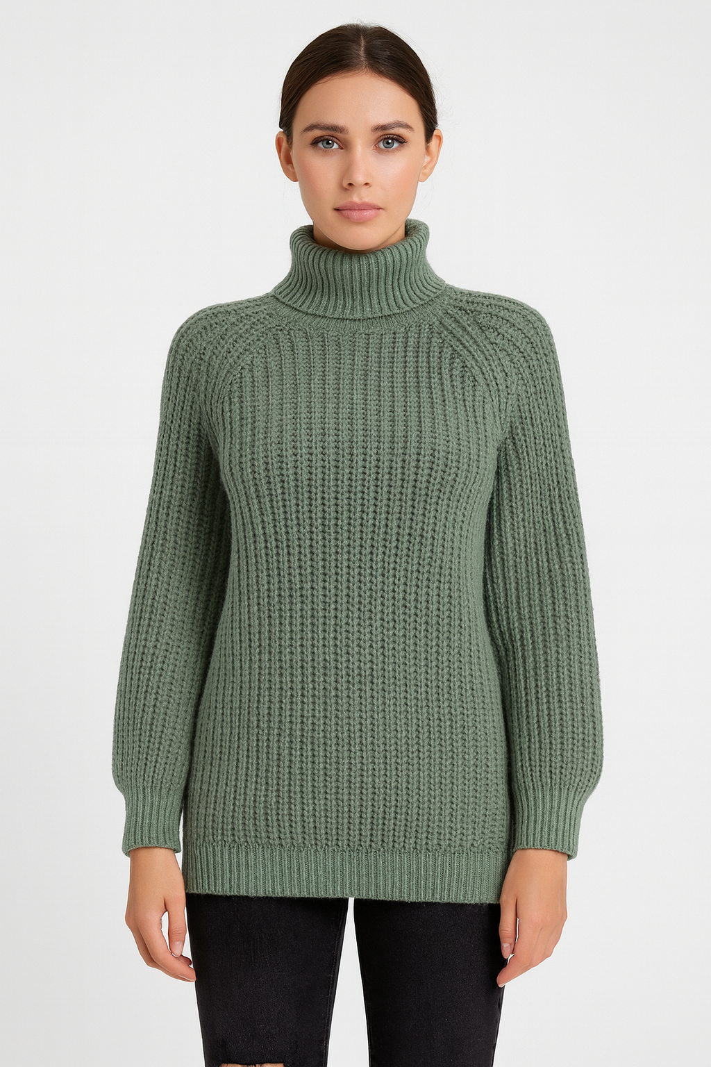 Pulover damă din tricot cu guler înalt | Amestec de lână