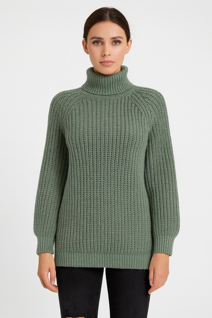 Pulover damă din tricot cu guler înalt | Amestec de lână