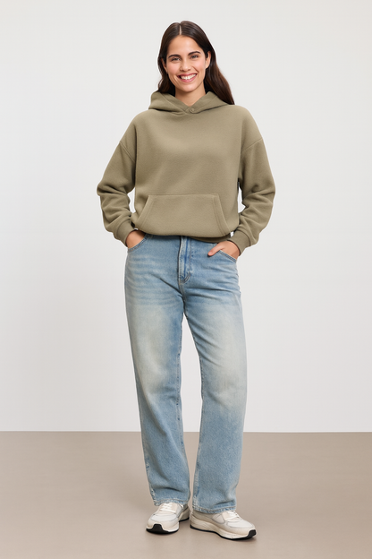 Sudadera de Invierno con Capucha Estilosa | Sudadera Polar para Mujer en Color Oliva