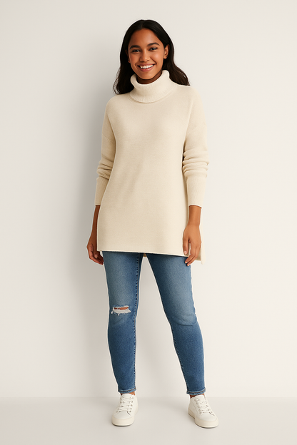 Women's Warm Knit Sweater with Turtleneck | Wool Blend