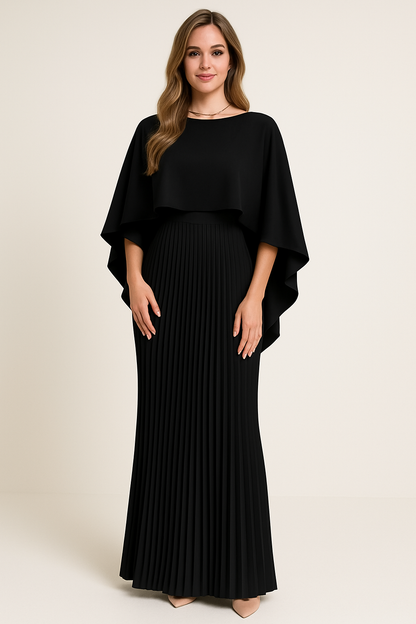 Long Evening Gown with Bat Sleeves | Flowing Stylish Dress Event