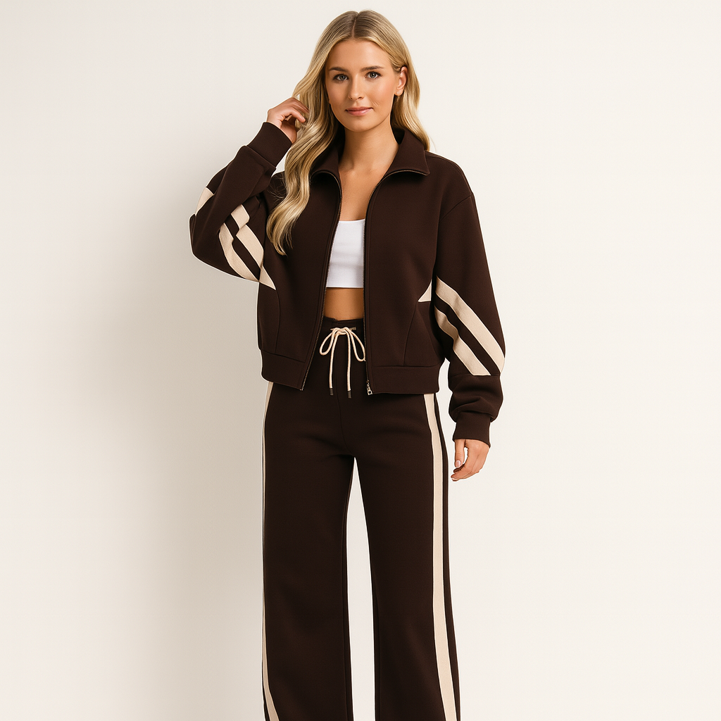 Conjunto deportivo de dos piezas para mujer | Estilo deportivo con rayas contrastantes