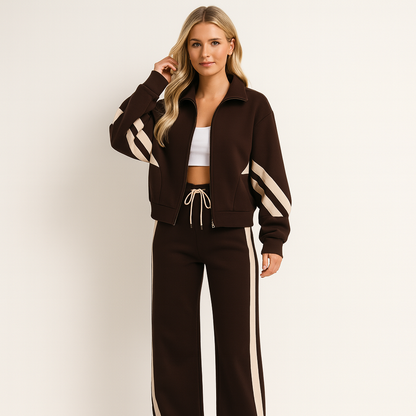 Conjunto deportivo de dos piezas para mujer | Estilo deportivo con rayas contrastantes