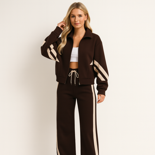 Conjunto deportivo de dos piezas para mujer | Estilo deportivo con rayas contrastantes
