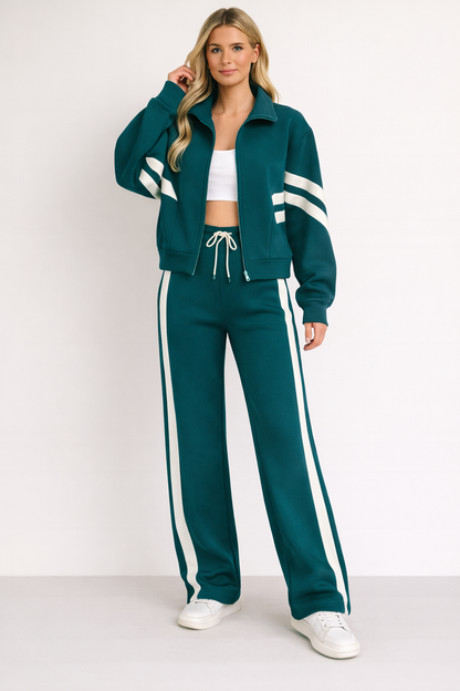 Conjunto deportivo de dos piezas para mujer | Estilo deportivo con rayas contrastantes