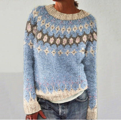 Women's Sky Blue Nordic Sweater | Relaxed Fit