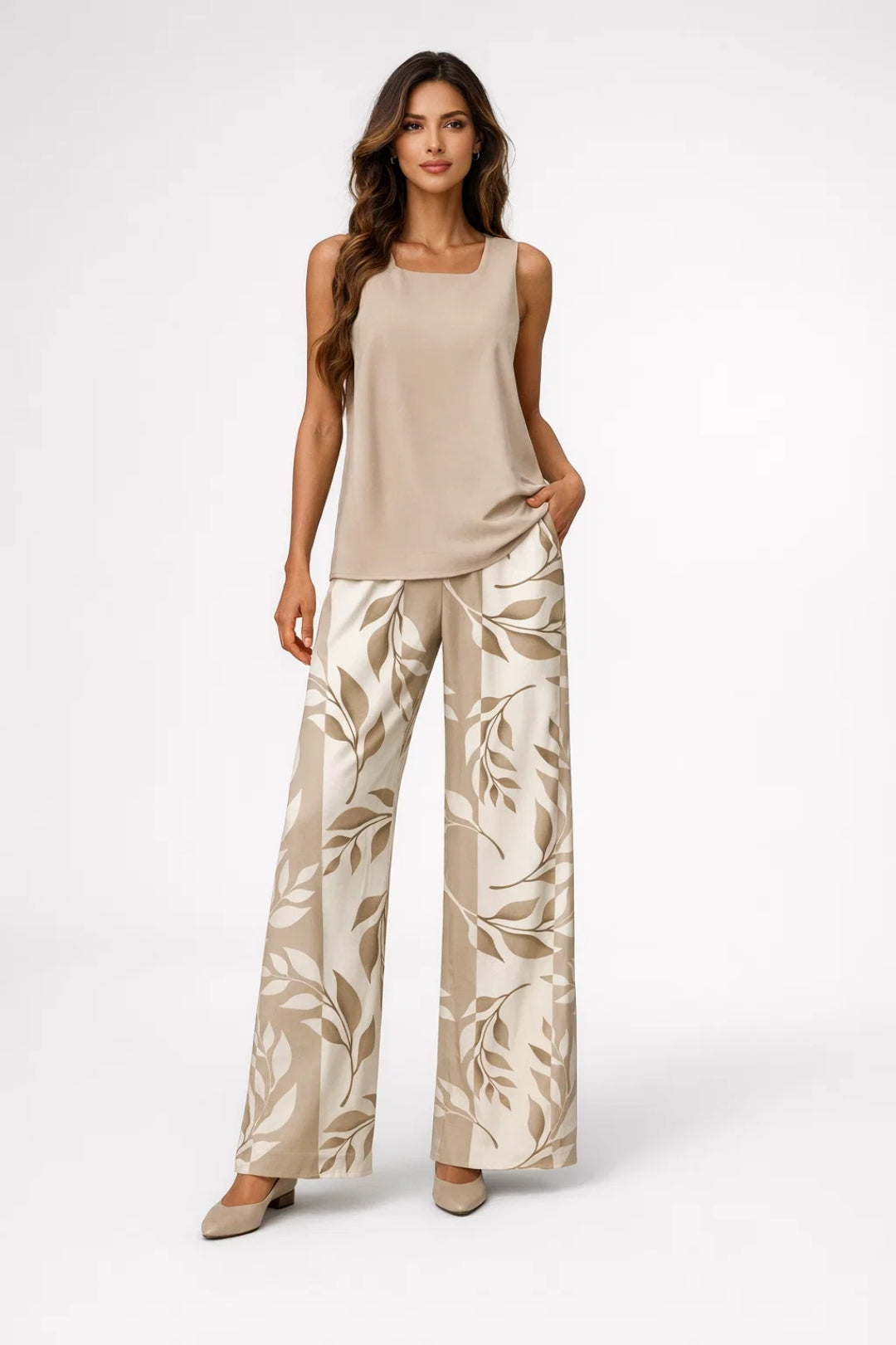 Ensemble d'été deux pièces pour femme | Haut décontracté moderne avec larges jambes et pantalon