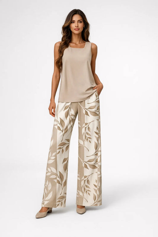 Conjunto de Verano para Mujer de Dos Piezas | Parte Superior Casual Moderna con Pantalones de Pierna Ancha