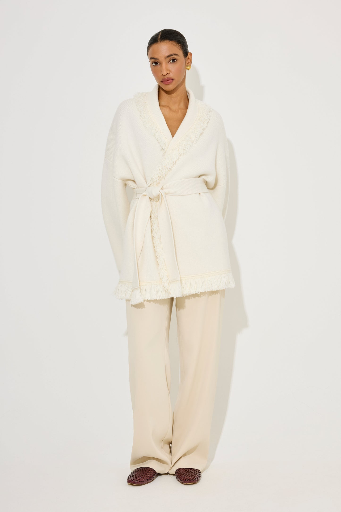 Damski Dzianina Kardigan Z Frędzlami Szczegół