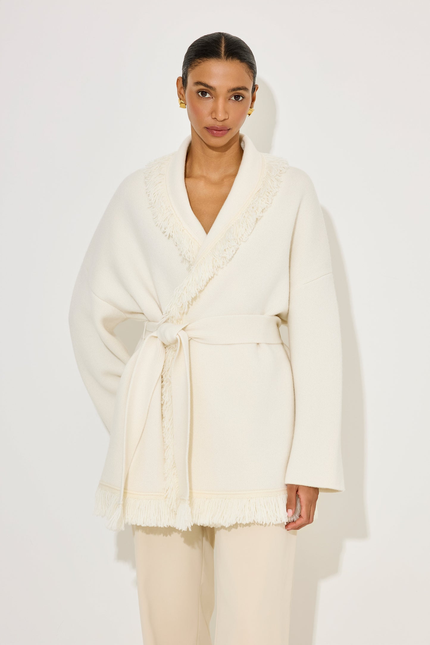 Damski Dzianina Kardigan Z Frędzlami Szczegół