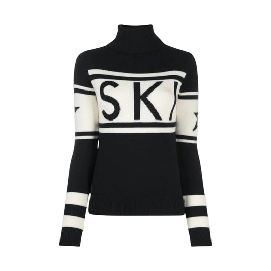 Women's Turtleneck Sweater Made of Wool Blend with Modern Graphic Design