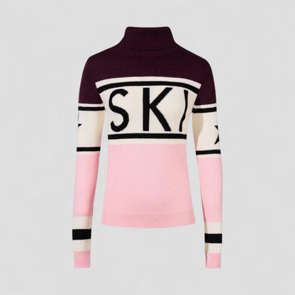 Women's Turtleneck Sweater Made of Wool Blend with Modern Graphic Design