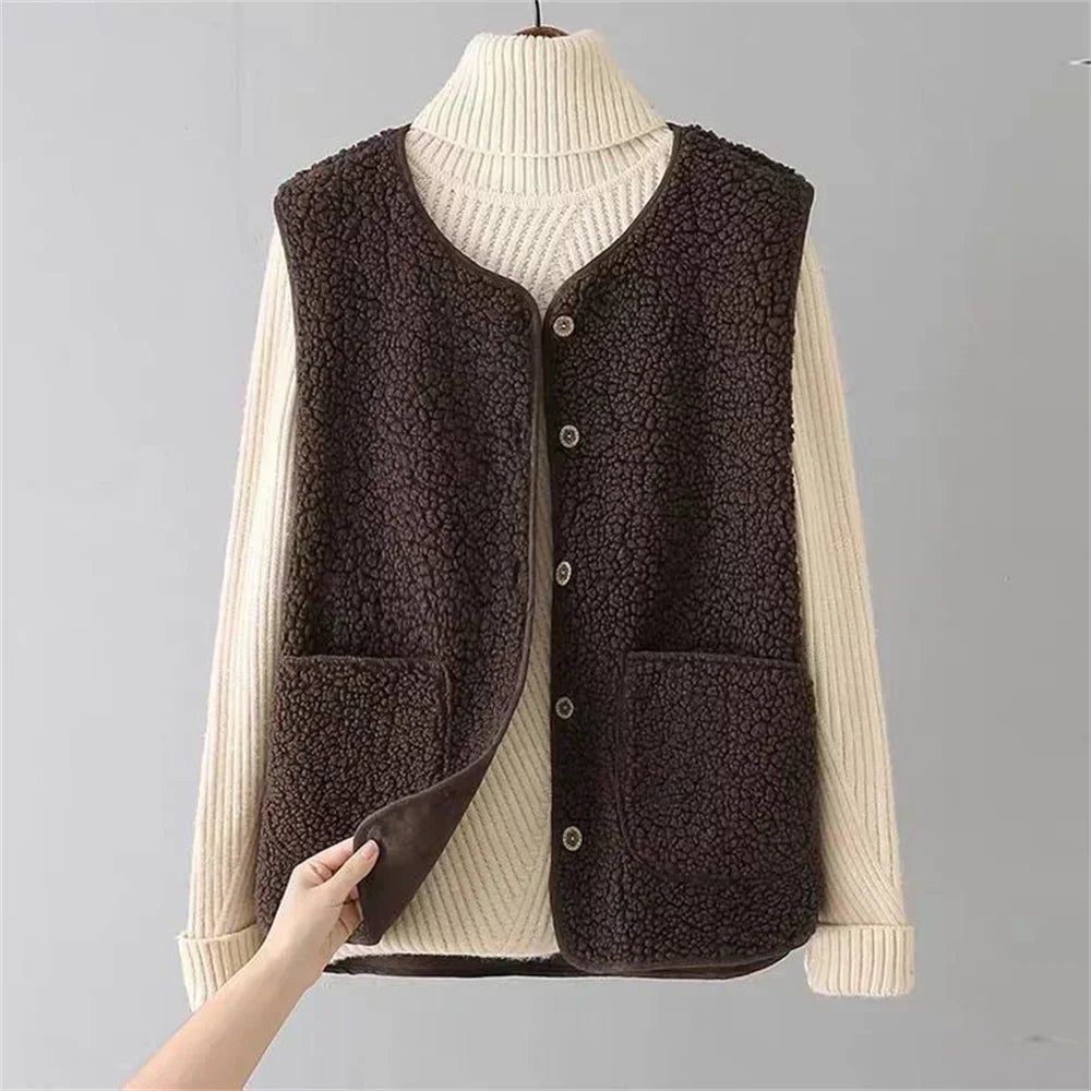 Gilet pour femme en mélange de coton | Gilet boutonné pour l’automne et l’hiver