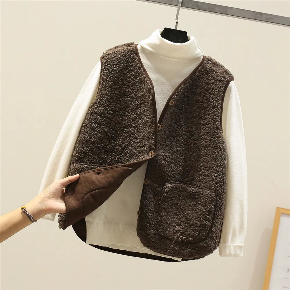Gilet pour femme en mélange de coton | Gilet boutonné pour l’automne et l’hiver