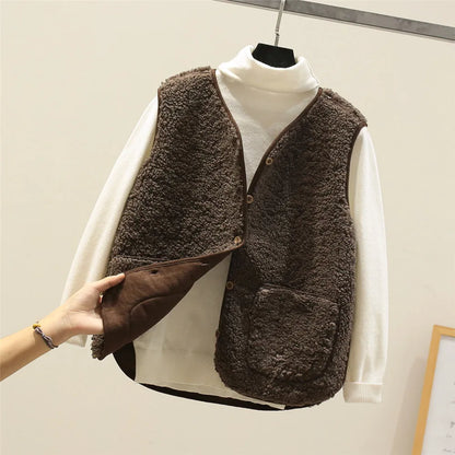 Gilet pour femme en mélange de coton | Gilet boutonné pour l’automne et l’hiver