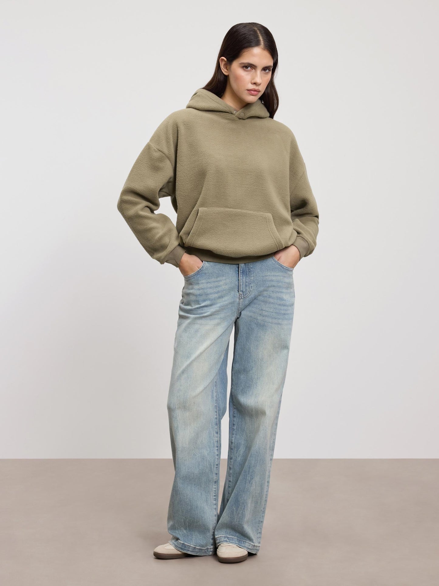 Sudadera de Invierno con Capucha Estilosa | Sudadera Polar para Mujer en Color Oliva