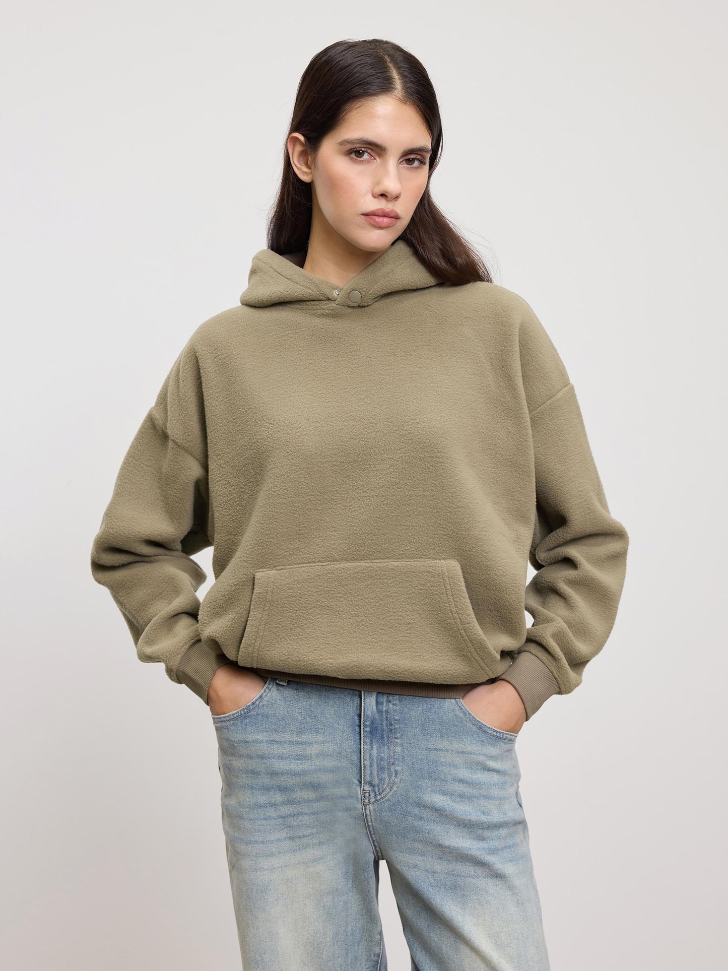Sudadera de Invierno con Capucha Estilosa | Sudadera Polar para Mujer en Color Oliva