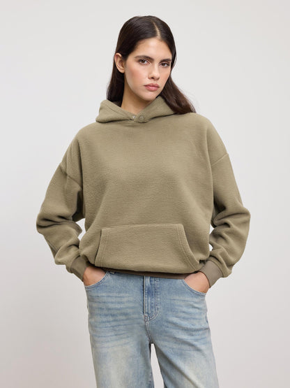 Sudadera de Invierno con Capucha Estilosa | Sudadera Polar para Mujer en Color Oliva
