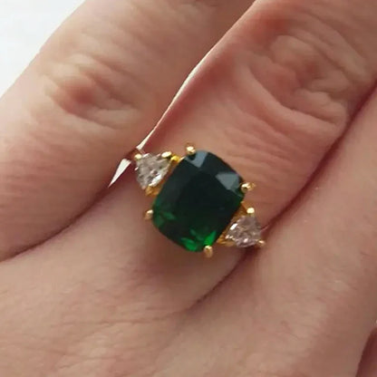 Elegancki Kwadratowy Zielonym Kamień Szlachetny Pierścień