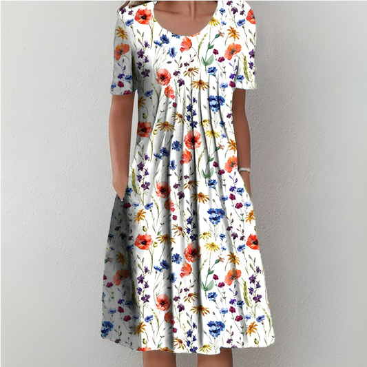 Vestido de verano con volantes y flores para mujer | Estilo vintage