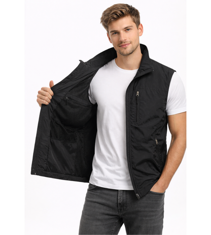 Pánský vyhřívaný tělesný návlek na zip | Vesta s límcem a stojáčkem pro outdoorové aktivity
