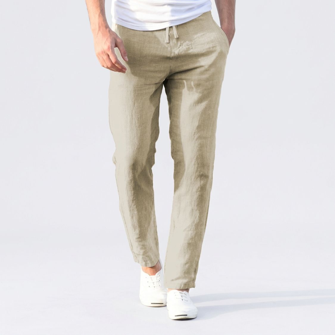 Pantalon Homme Style Lin | Cordon Élastique à la Taille