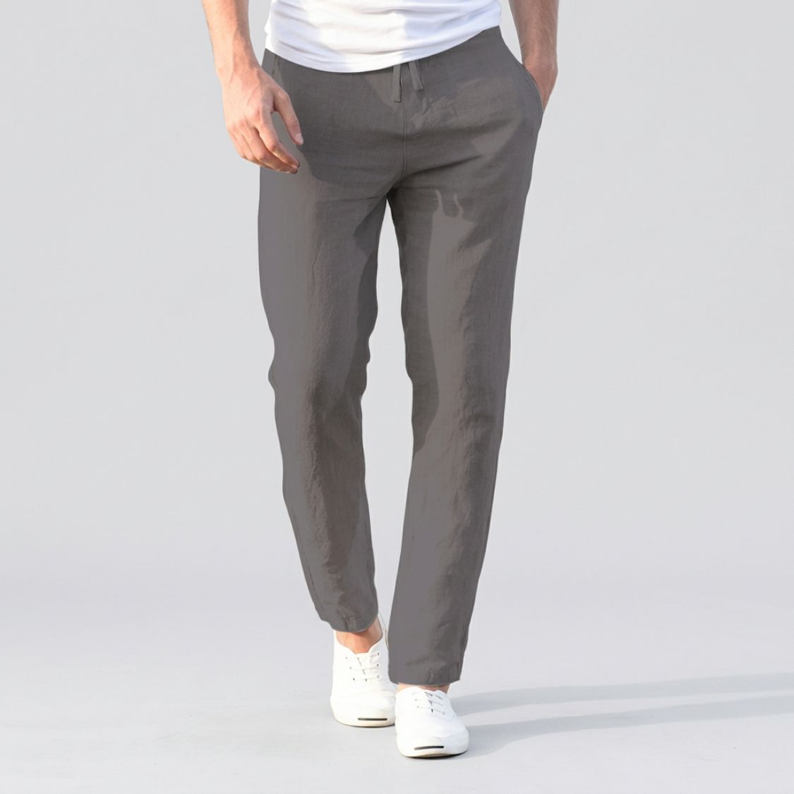 Pantalon Homme Style Lin | Cordon Élastique à la Taille