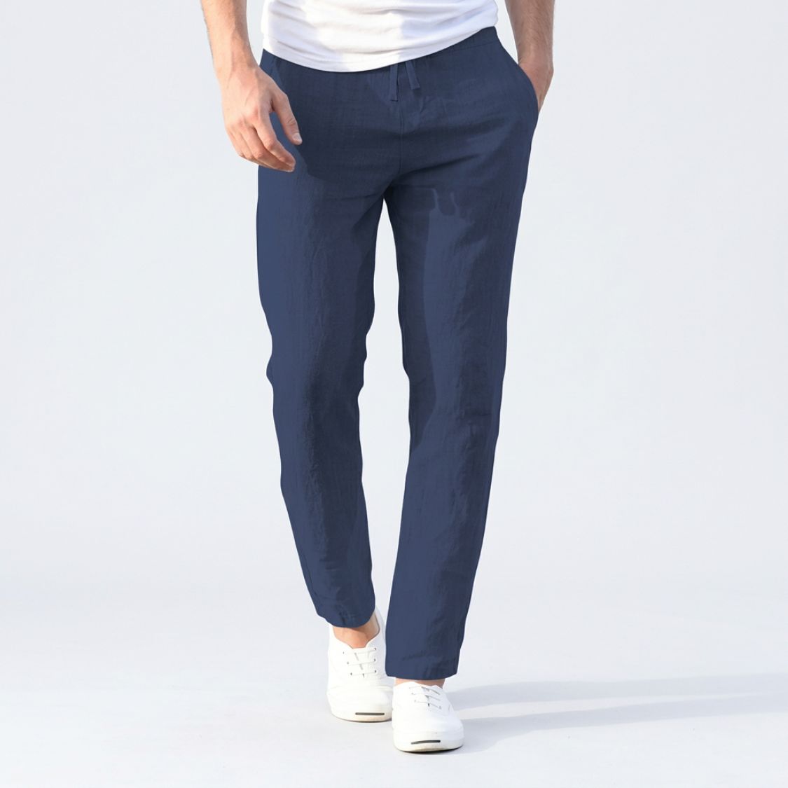 Pantalon Homme Style Lin | Cordon Élastique à la Taille