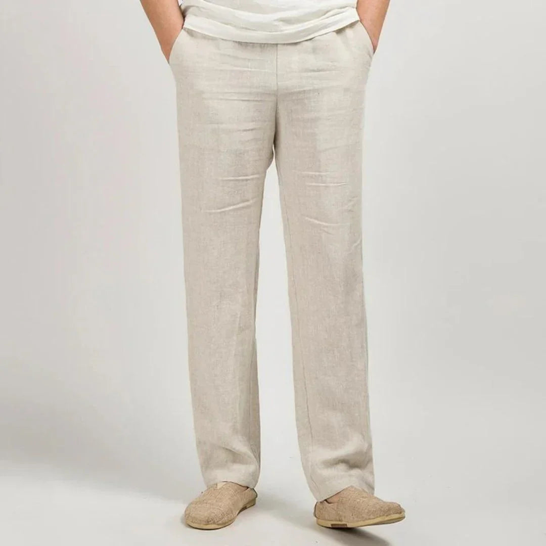 Pantalones de verano para hombre estilo lino | Cintura elástica Piernas rectas