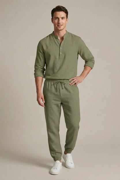 Pánský dvoudílný set z lněné směsi | Košile a jogger Letní outfit