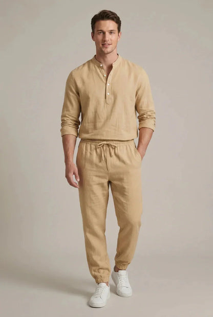 Pánský dvoudílný set z lněné směsi | Košile a jogger Letní outfit