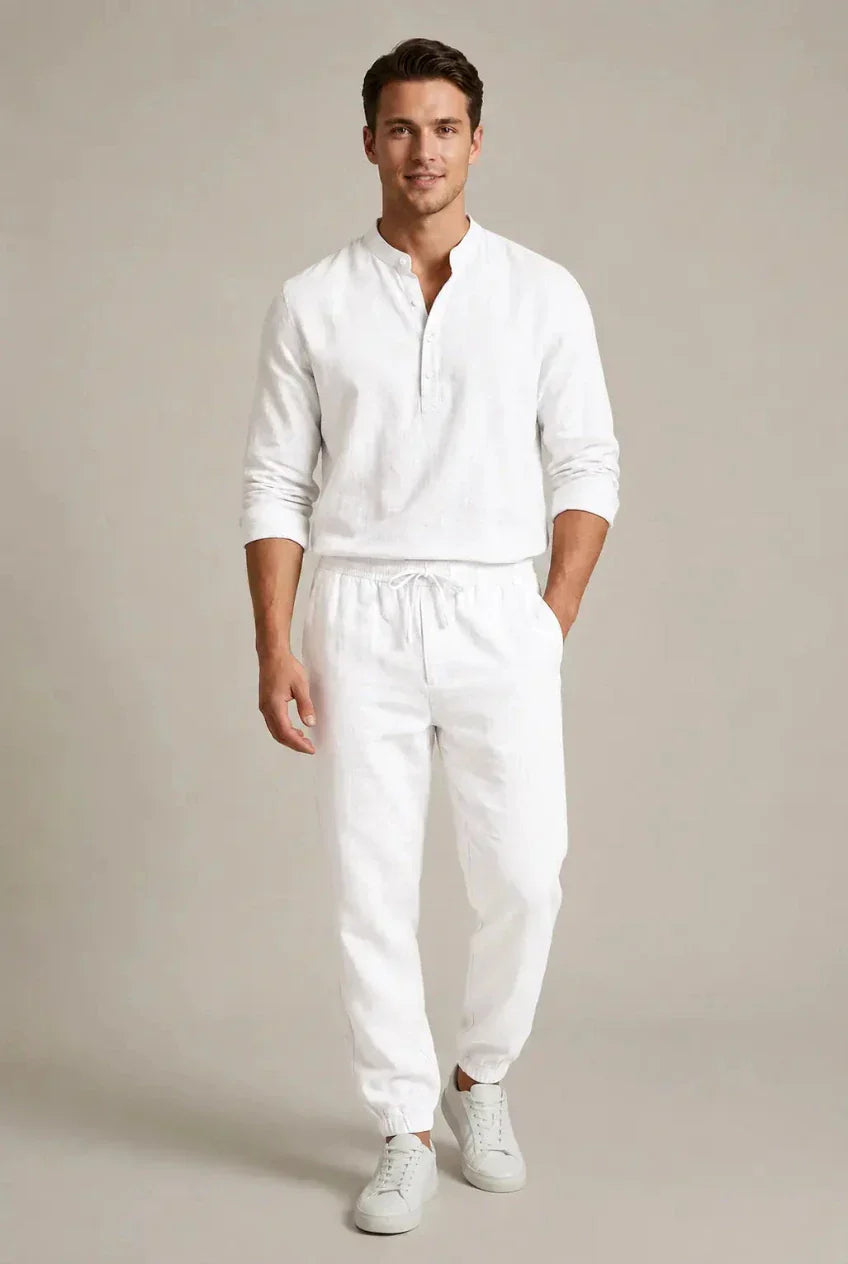Pánský dvoudílný set z lněné směsi | Košile a jogger Letní outfit