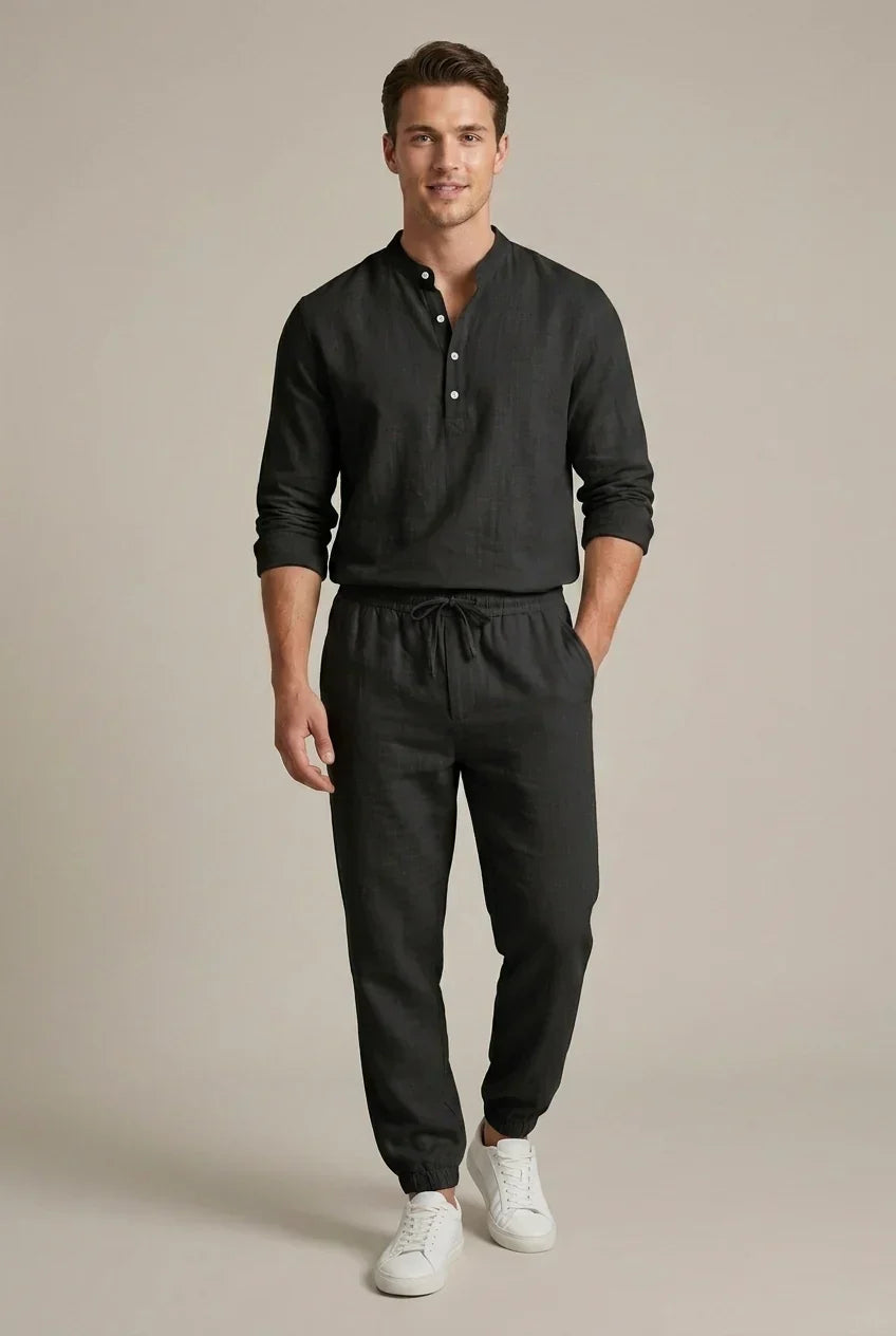 Pánský dvoudílný set z lněné směsi | Košile a jogger Letní outfit