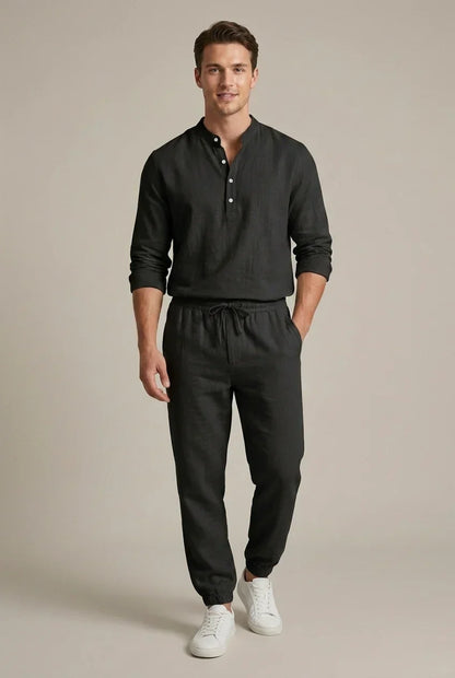 Pánský dvoudílný set z lněné směsi | Košile a jogger Letní outfit