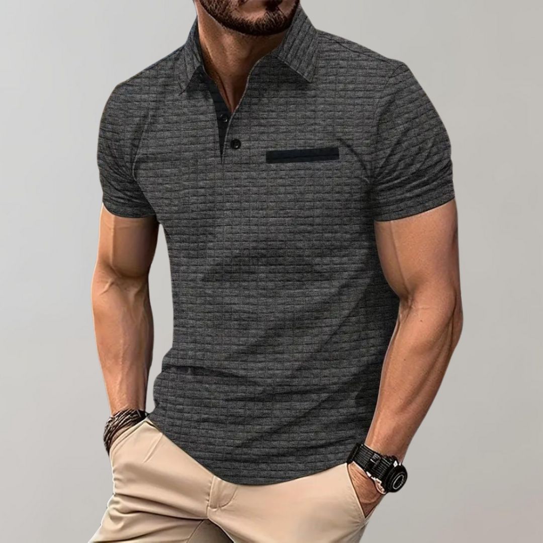 Men's Polo Shirt with Checkered Pattern | Contrast Collar Details