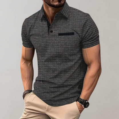 Men's Polo Shirt with Checkered Pattern | Contrast Collar Details