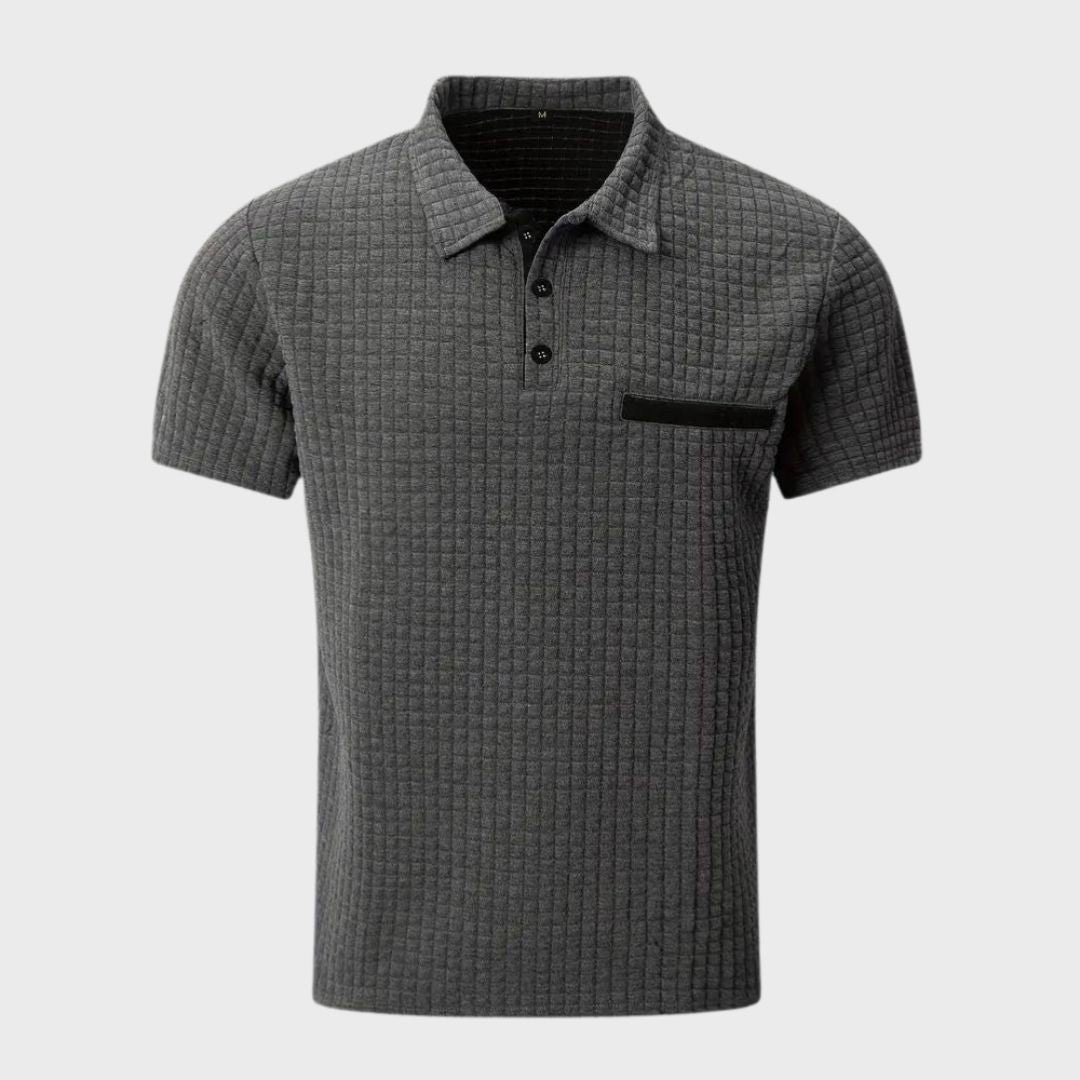 Men's Polo Shirt with Checkered Pattern | Contrast Collar Details