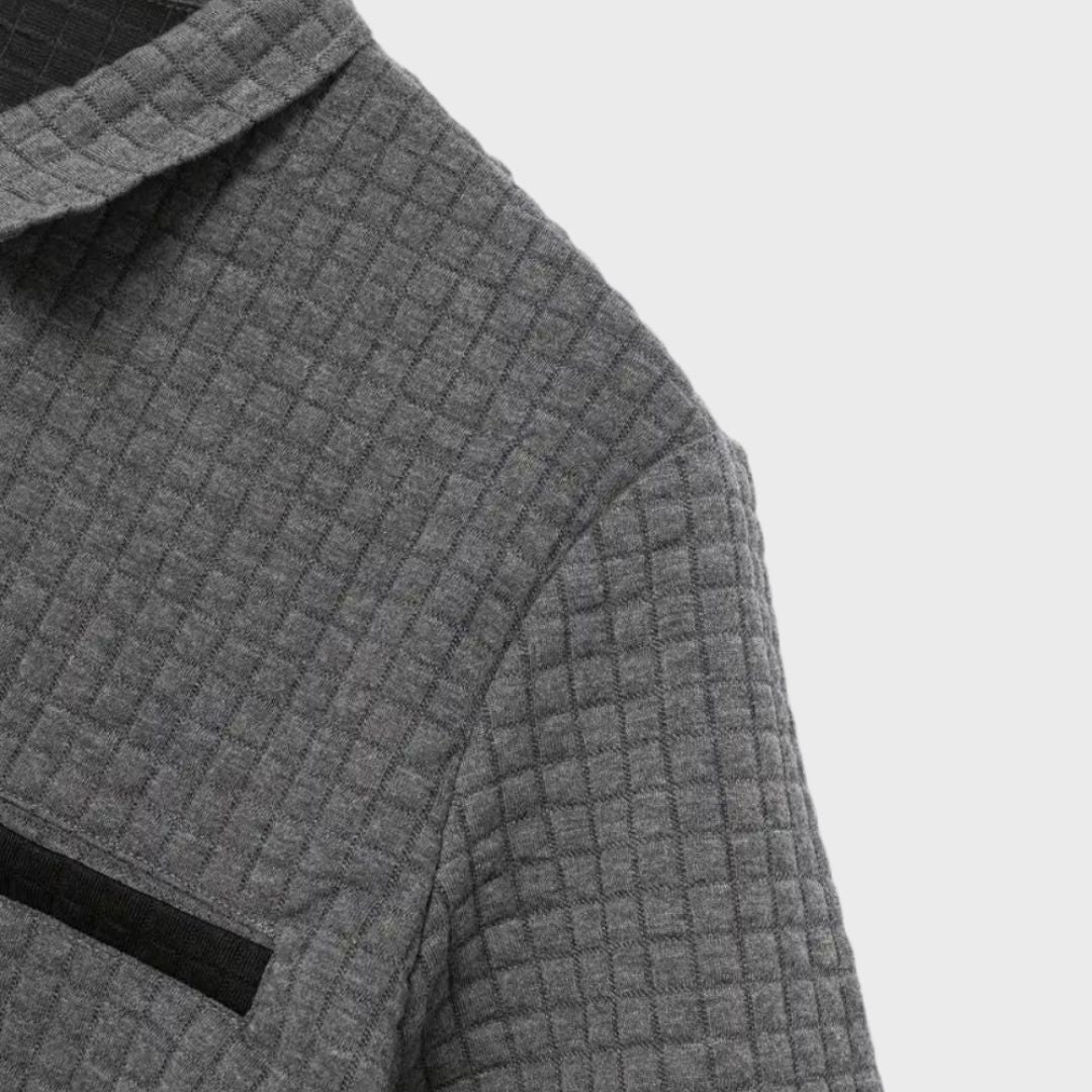 Men's Polo Shirt with Checkered Pattern | Contrast Collar Details