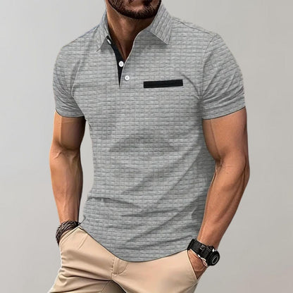 Men's Polo Shirt with Checkered Pattern | Contrast Collar Details