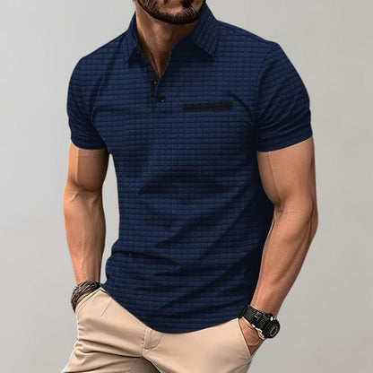 Men's Polo Shirt with Checkered Pattern | Contrast Collar Details
