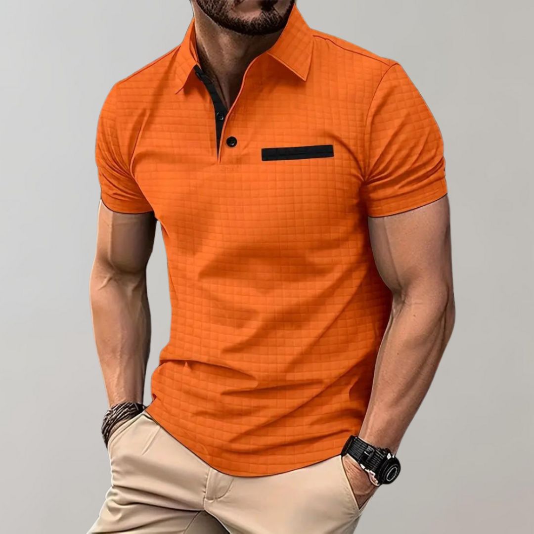 Men's Polo Shirt with Checkered Pattern | Contrast Collar Details