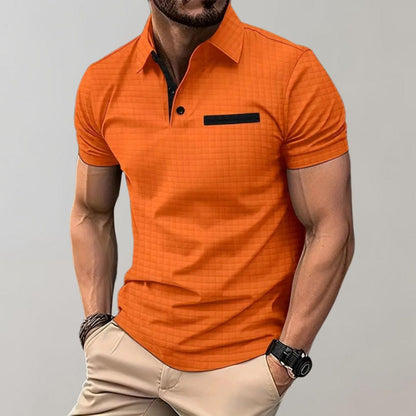 Men's Polo Shirt with Checkered Pattern | Contrast Collar Details