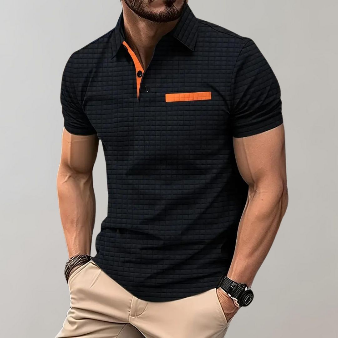 Men's Polo Shirt with Checkered Pattern | Contrast Collar Details