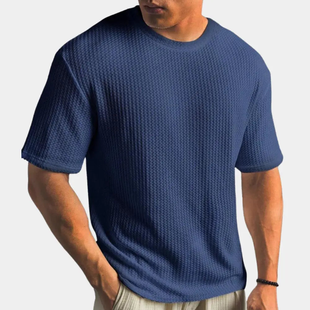 Tricou bărbătesc din țesătură waflu | Cu guler rotund, texturat, tricou de zi cu zi