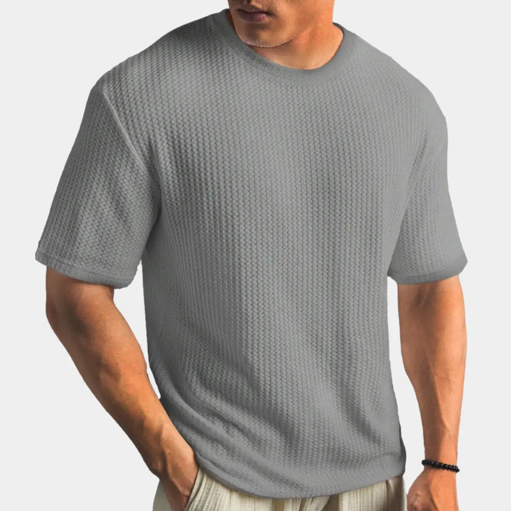 Tricou bărbătesc din țesătură waflu | Cu guler rotund, texturat, tricou de zi cu zi