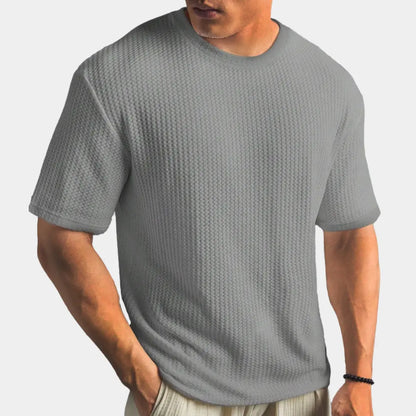 Tricou bărbătesc din țesătură waflu | Cu guler rotund, texturat, tricou de zi cu zi
